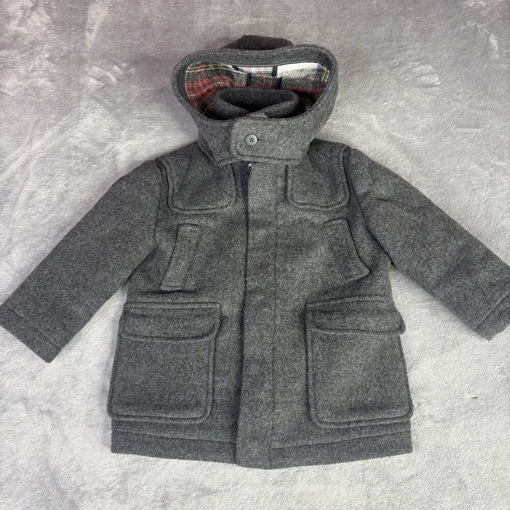 Stella McCartney Kids Coat Size 3-4 Years Gray‎ Hooded Wool Blend Plaid Lined